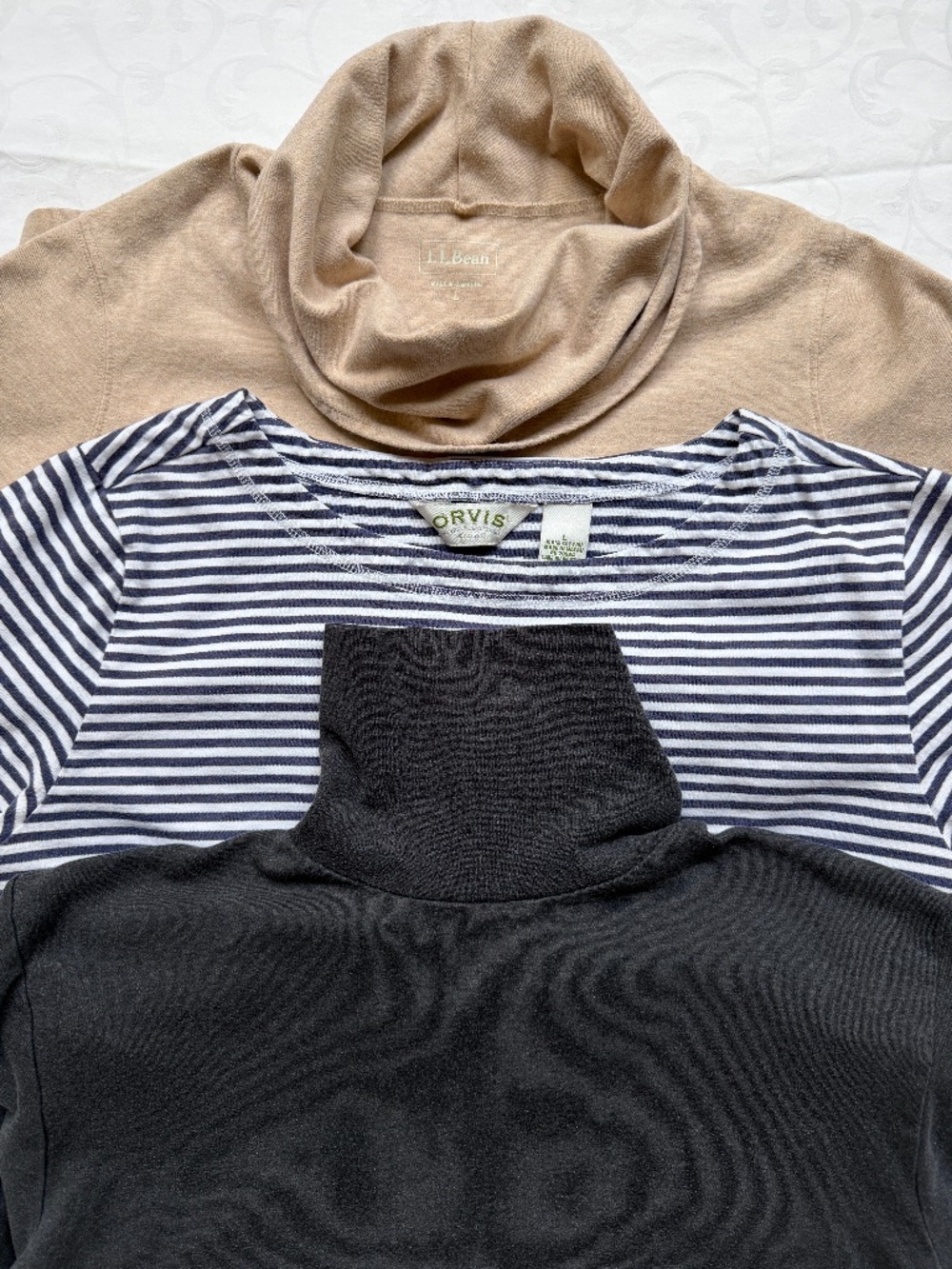 Women’s Long Sleeve Top Bundle Tan Charcoal L.L. Bean Orvis Eddie Bauer Sz L